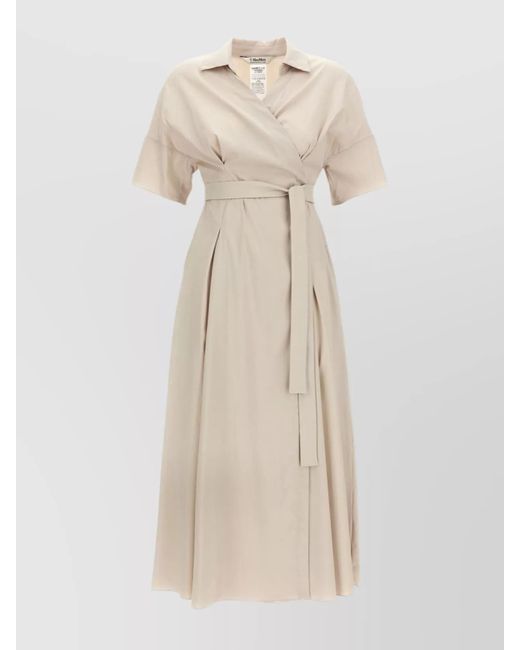 Max Mara Natural Belted Waist Pleated Skirt Short Sleeves Dress