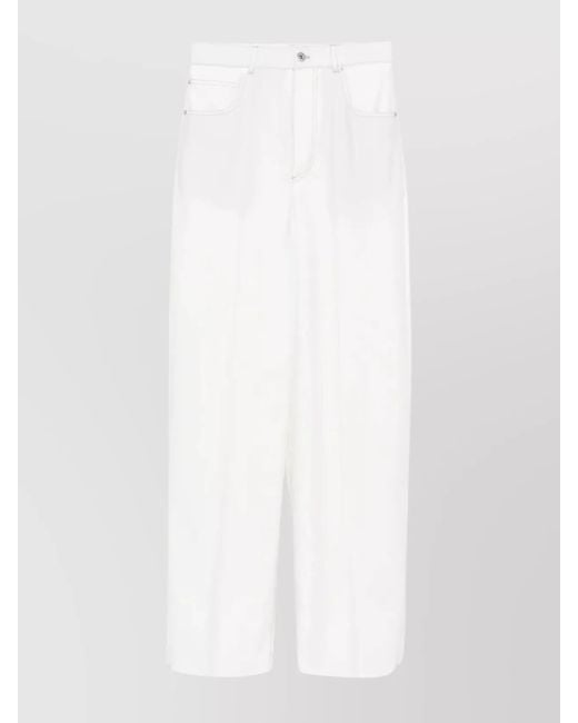 Bottega Veneta White Wool Wide-Leg Trousers