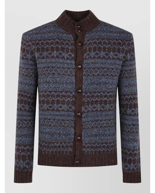 Ballantyne Blue Textured Knit T Neck Cardigan Sweater for men