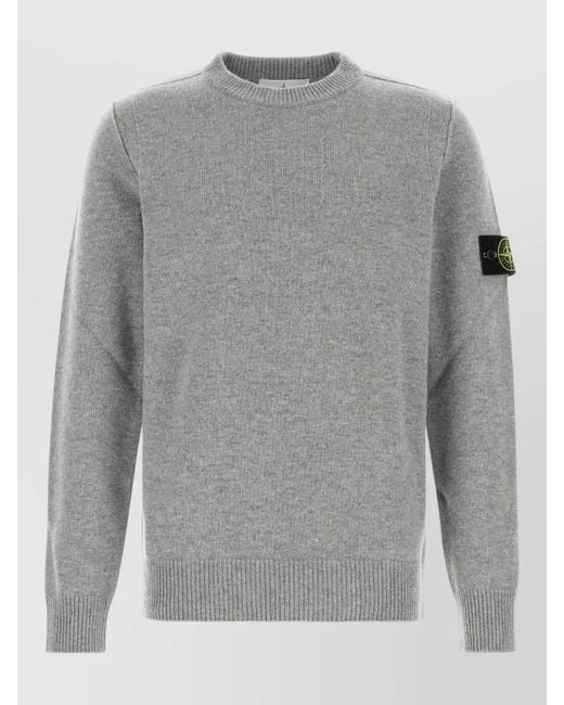 Stone Island Gray Wool Blend Sweater Ribbed Cuffs Hem for men
