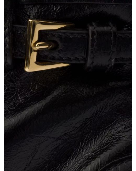 Prada Black Handheld Clutch With Buckle And Drawstring