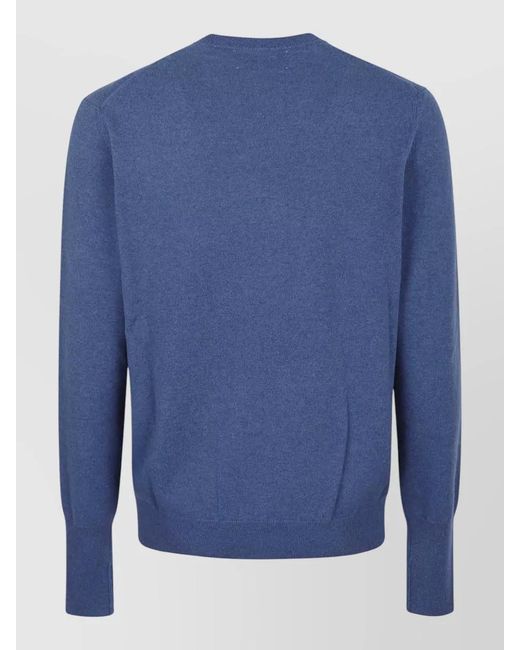 Ballantyne Blue Cashmere Crew Neck Long Sleeve Sweater for men