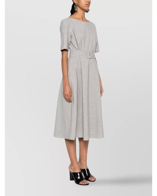 P.A.R.O.S.H. White Wool Dart-Detail Belted Midi Dress