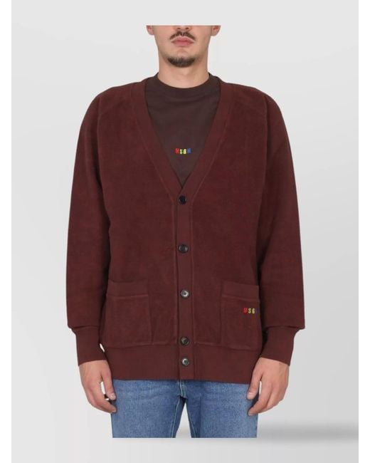 MSGM Purple V-Neck Cardigan for men