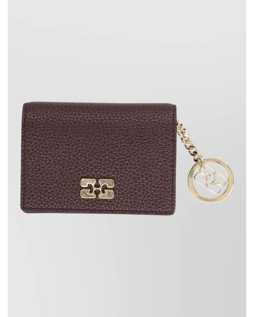 Ganni Purple Leather Flap Card Holder