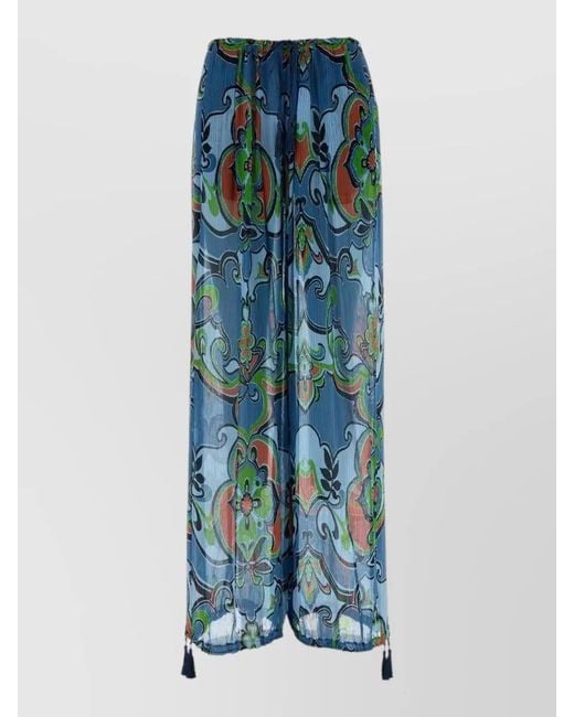 Etro Blue Viscose Blend Wide Leg Floral Trousers