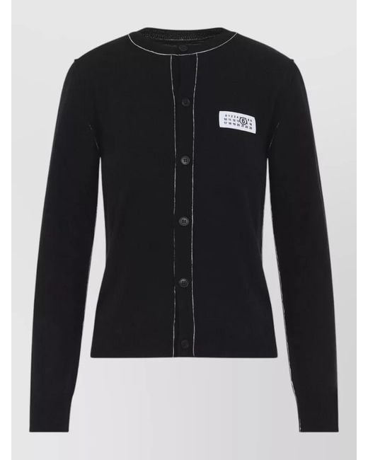 MM6 by Maison Margiela Black Round Neck Cardigan Long Sleeves Pockets Stitching