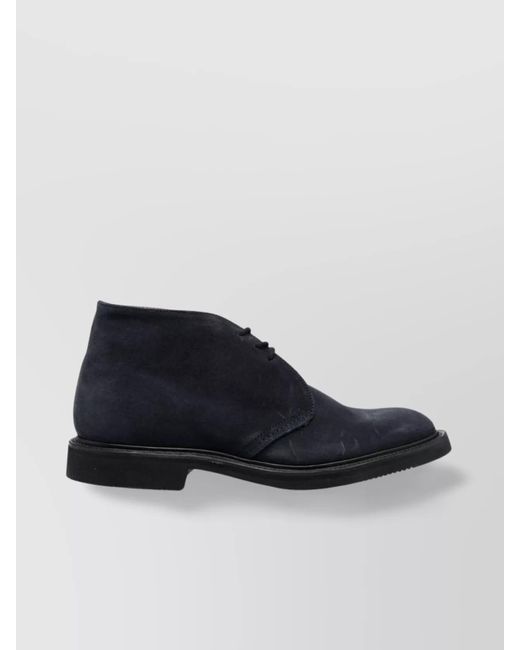 Tricker's Blue Lace-Up Suede Round Toe Ankle Boots for men