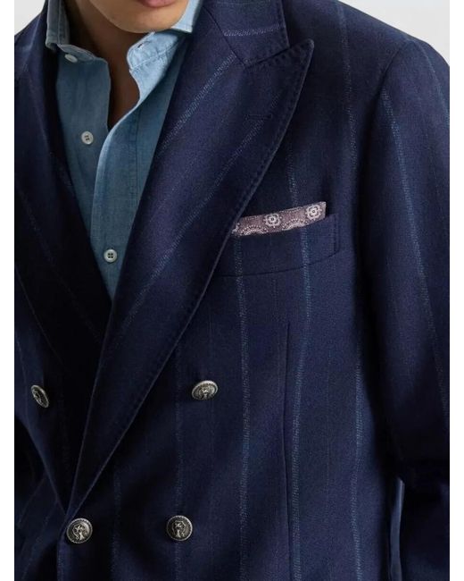 Brunello Cucinelli Blue Pocket Square Scarf Patterned Reversible Texture for men