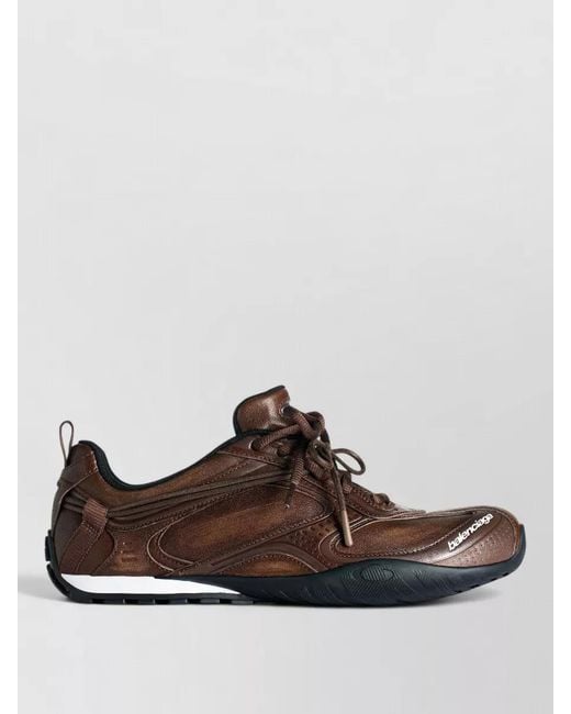 Balenciaga Brown Leather Lace-Up Sneakers