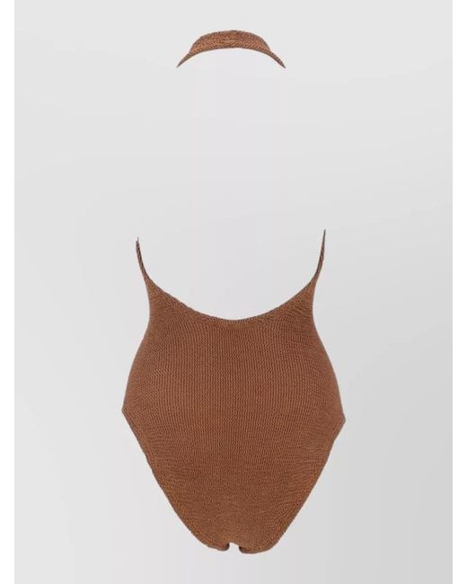 Hunza G Brown Halter Neck Open Back Textured Loungewear