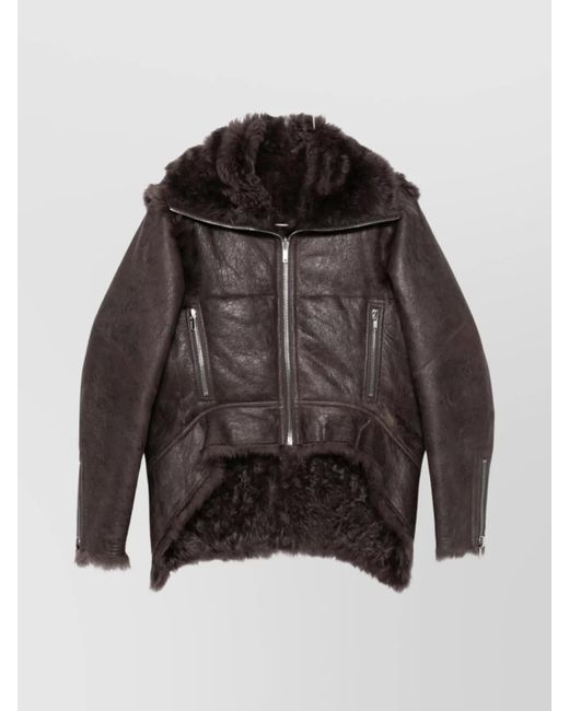 Rick Owens Black Leather Jacket Shearling Trim