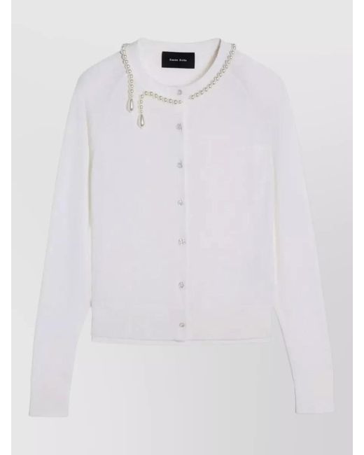 Simone Rocha White Silk Cardigan Merino Knit Pearl Embroidery