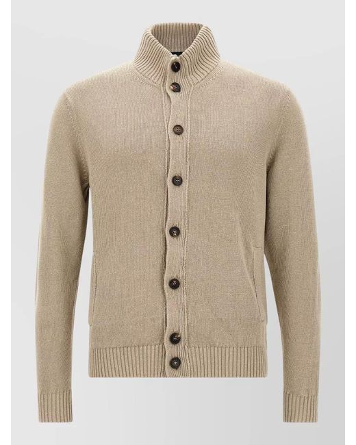 Zanone Natural Chioto Cardigan High Collar Front Pockets for men