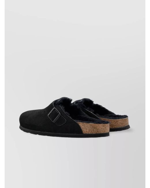 Birkenstock Black Leather Shearling Mules