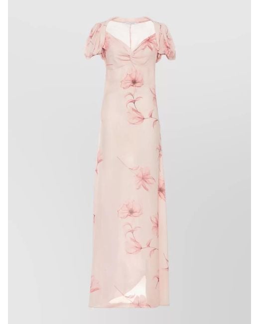 Mar De Margaritas Pink Floral Dress Fitted Silhouette Floor Length