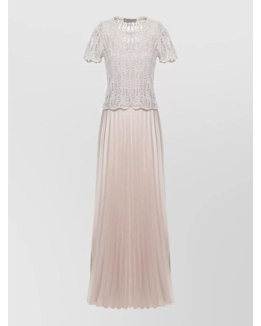 D.exterior White Knee Length Dress Knit Top Lace Skirt