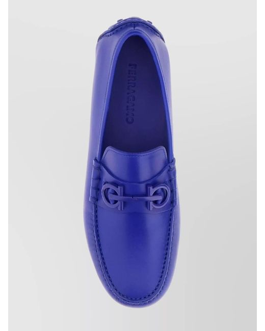 Ferragamo Blue Pebble Calf Leather Loafers for men