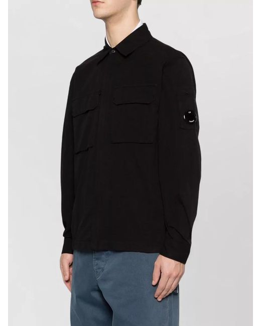 C P Company Black Cotton Overshirt Jacket for men