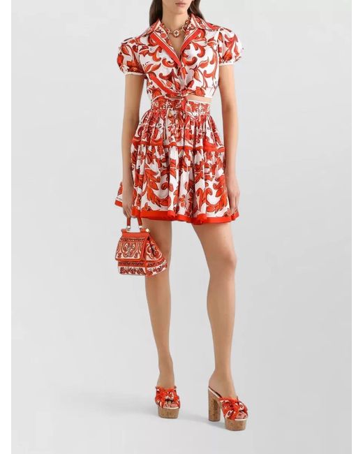 Dolce & Gabbana Red Floral-Print Cotton Mini Dress