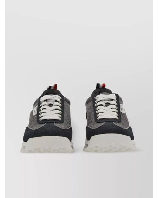 Thom Browne Gray Leather Panelled Low-Top Sneakers for men