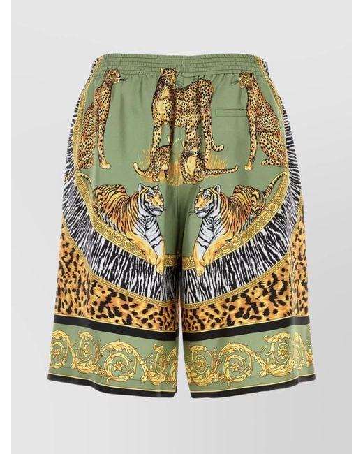 Versace Metallic Printed Silk Bermuda Shorts for men