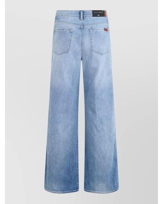 7 For All Mankind Blue Denim High-Rise Wide-Leg Trousers
