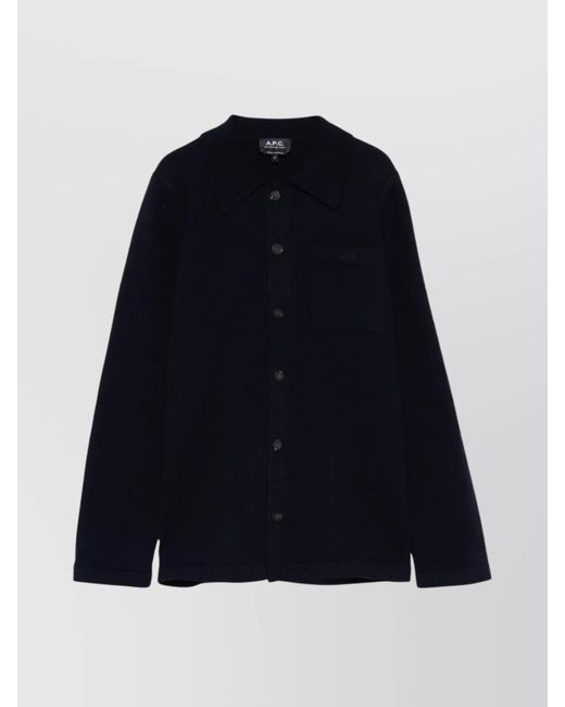 A.P.C. Blue Ribbed Texture Chest Pocket Long Sleeves for men