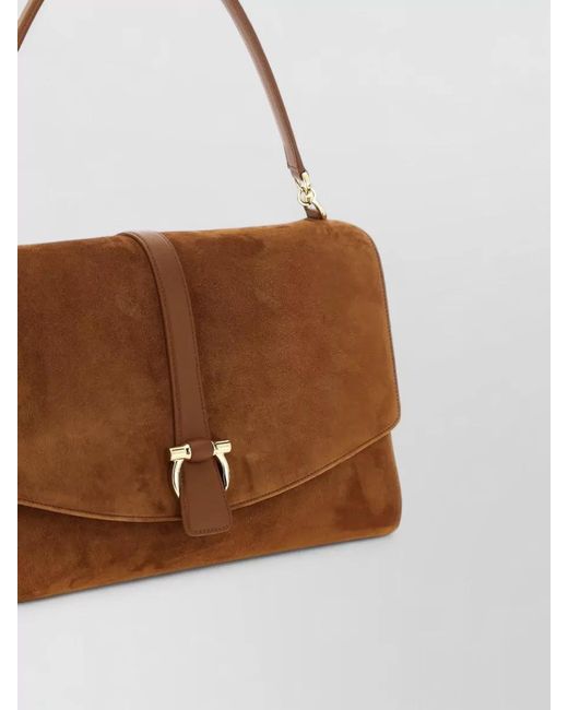 Ferragamo Brown Th L Shoulder Bag Suede Handle
