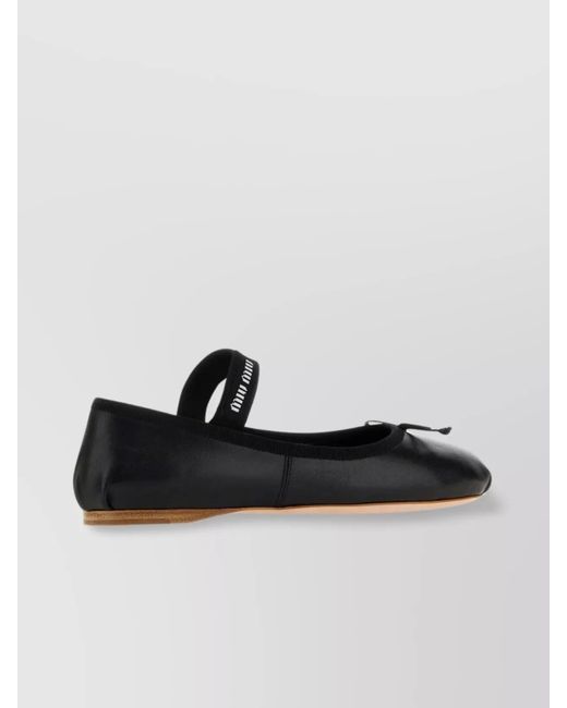 Miu Miu White Leather Ballerinas With Round Toe And Bow