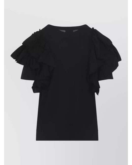 Dries Van Noten Black Humey Jersey T Shirt Round Neckline Ruffles