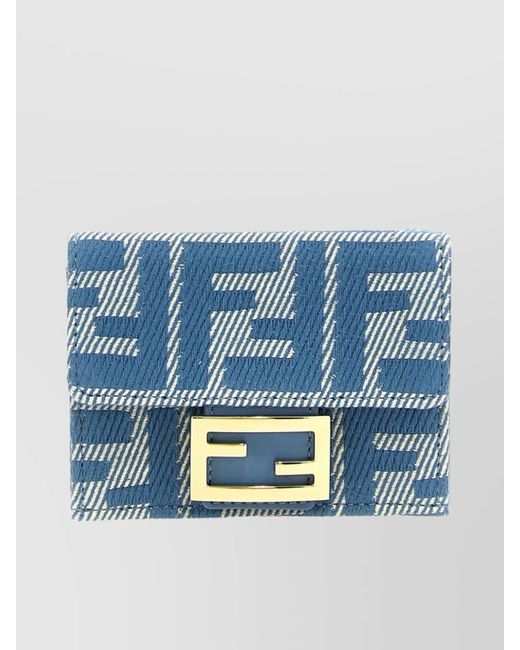 Fendi Blue Small Tri-Fold Baguette Wallet
