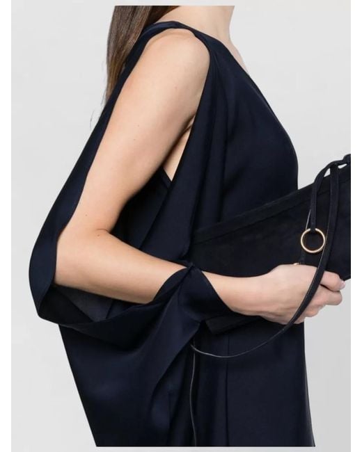 Silk95five Blue Ritz Kaftan Dress Asymmetrical Hem Cape Sleeves