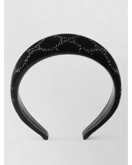Gucci Black Velvet Hairband Crystal Accents Curved Shape