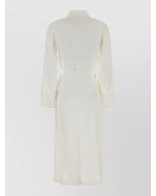 Max Mara White Stretch Linen Nordica Long Sleeve Midi Dress