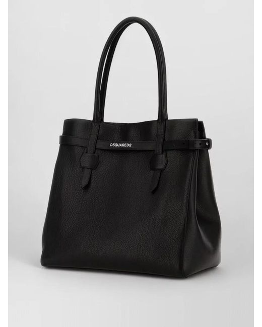 DSquared² Black Twin Leather Shopping Bag Structured Shape
