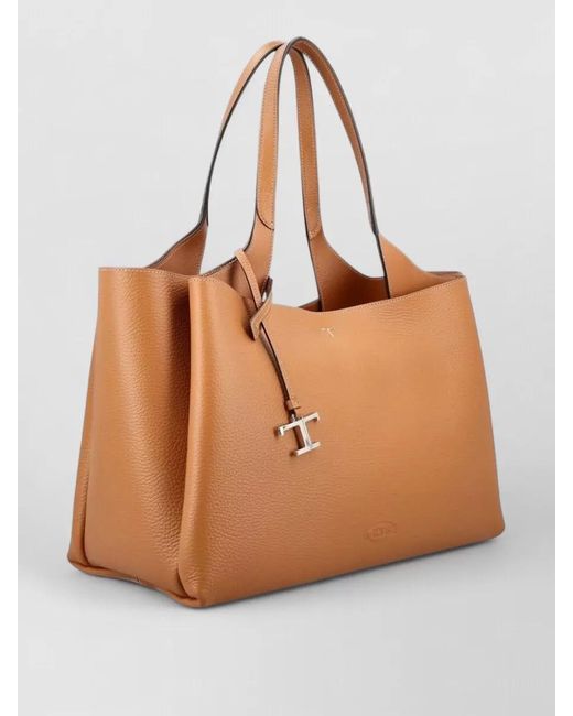 Tod's Brown T Medium Leather Structured Shoulder Tote