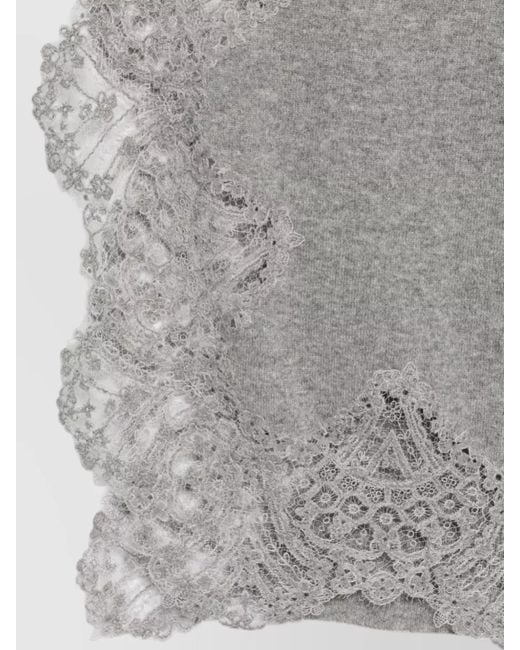 Ermanno Scervino Gray Cashmere Stole Lace Trim Lightweight Design