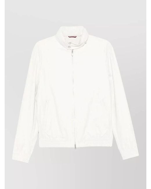 Brunello Cucinelli White Jacket High Collar Elasticated Cuffs Hem for men