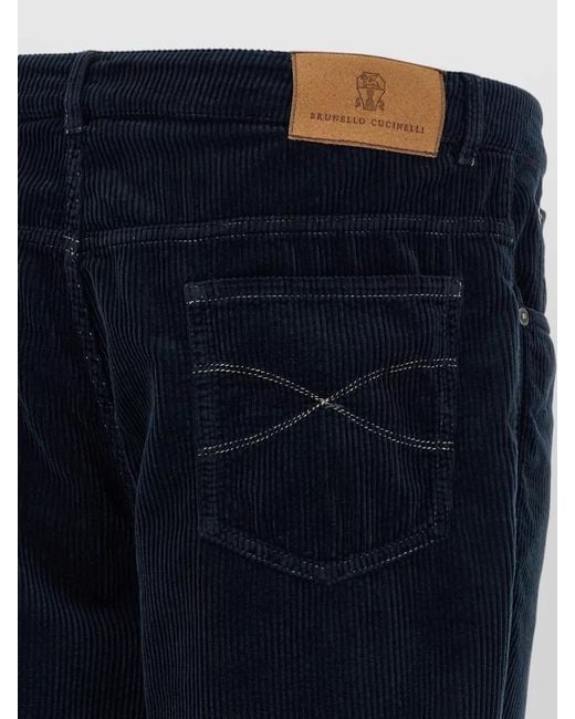 Brunello Cucinelli Blue Corduroy Straight Leg Five Pocket Pants for men