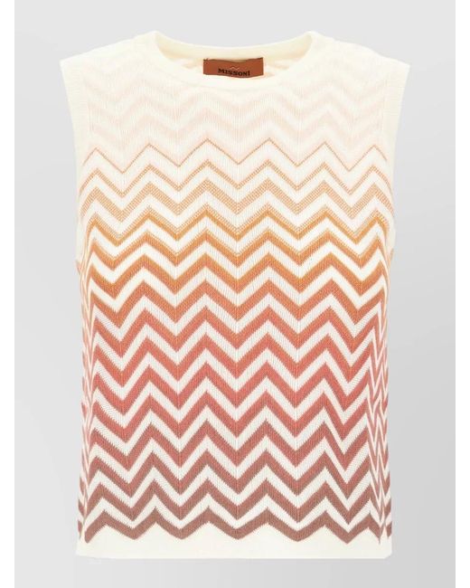 Missoni Pink Chevron Gradient Cotton Blend Sleeveless Top