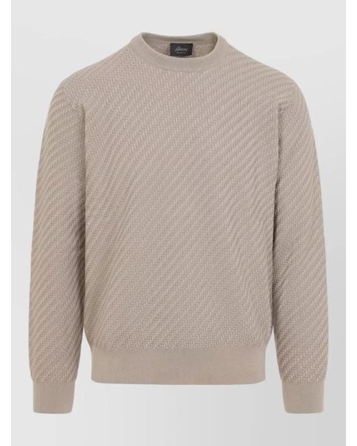 Brioni White Cotton Silk Pullover Crew Neck Long Sleeves for men