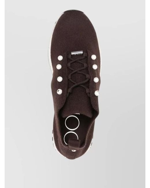 Jimmy Choo Brown Veles Pearl Detail Knit Tab Sneakers