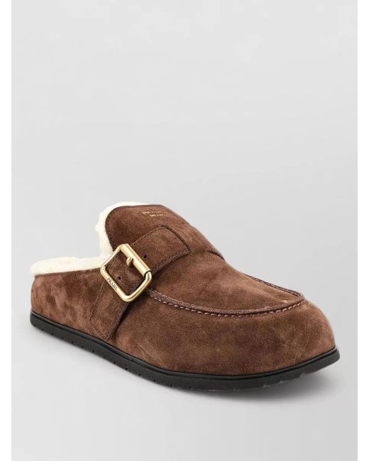 Prada Brown Fussbett Suede Buckle Rubber Sole Slippers
