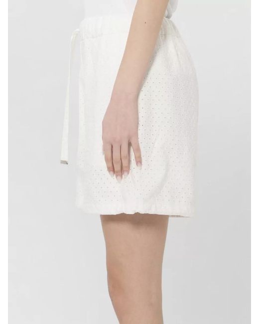 Moncler White Cotton Poplin And San Gallo Shorts