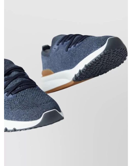 Brunello Cucinelli Blue Cotton Knit Low-Top Sneakers for men