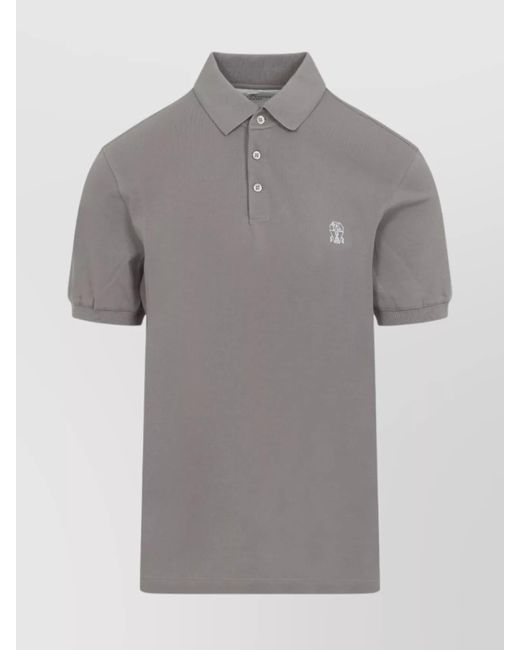Brunello Cucinelli Gray Cotton Polo With Ribbed Trims And Straight Hem for men