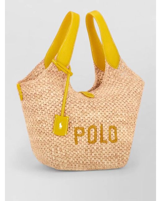 Ralph Lauren Orange Medium Beach Tote Woven Texture Handles