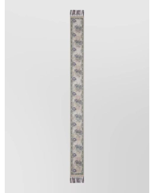 Pierre Louis Mascia Gray Silk Scarf Floral Pattern Fringe Rectangular