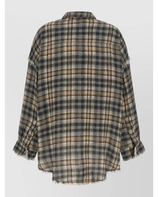R13 Multicolor Oversized Plaid Shirt Frayed Hem Pocket